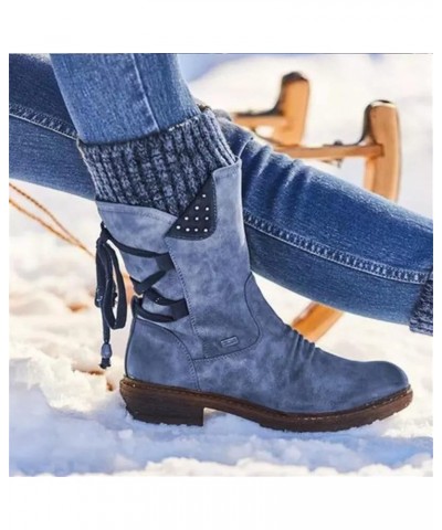 Boots For Women Low Heel Sexy Western Cowboy Pointed Toe Knee High Cowgirl Wide Calf Fashion Chunky Booties N-blue $22.25 Boots