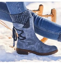 Boots For Women Low Heel Sexy Western Cowboy Pointed Toe Knee High Cowgirl Wide Calf Fashion Chunky Booties N-blue $22.25 Boots