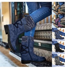 Boots For Women Low Heel Sexy Western Cowboy Pointed Toe Knee High Cowgirl Wide Calf Fashion Chunky Booties N-blue $22.25 Boots