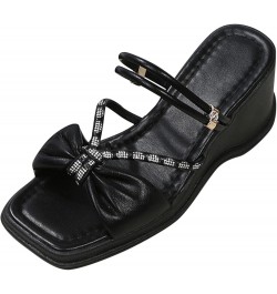 Womens Slide Sandals Fashion Spring and Summer Women Sandals Thick Bottom Rhinestone Bow Wedge Heel Open Toe Black 7 $14.06 S...