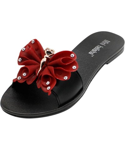 Flat Sandals for Women wide width Slippers for Women With Bowknot Comfort Slip On Bohemia Beach Sandals Wine $12.61 Sandals