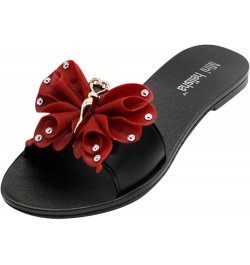 Flat Sandals for Women wide width Slippers for Women With Bowknot Comfort Slip On Bohemia Beach Sandals Wine $12.61 Sandals