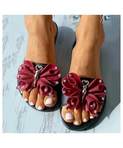 Flat Sandals for Women wide width Slippers for Women With Bowknot Comfort Slip On Bohemia Beach Sandals Wine $12.61 Sandals