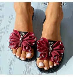 Flat Sandals for Women wide width Slippers for Women With Bowknot Comfort Slip On Bohemia Beach Sandals Wine $12.61 Sandals