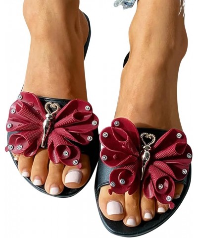 Flat Sandals for Women wide width Slippers for Women With Bowknot Comfort Slip On Bohemia Beach Sandals Wine $12.61 Sandals