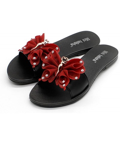 Flat Sandals for Women wide width Slippers for Women With Bowknot Comfort Slip On Bohemia Beach Sandals Wine $12.61 Sandals