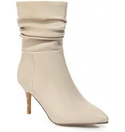 Women's High Heeled Shoes Stiletto Point Toe PU Leather Short Boots Beige $32.64 Boots