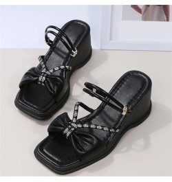 Womens Slide Sandals Fashion Spring and Summer Women Sandals Thick Bottom Rhinestone Bow Wedge Heel Open Toe Black 7 $14.06 S...