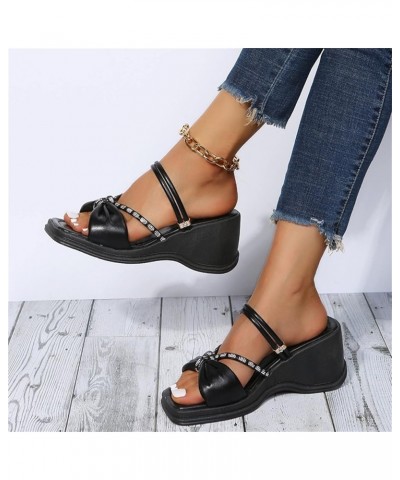 Womens Slide Sandals Fashion Spring and Summer Women Sandals Thick Bottom Rhinestone Bow Wedge Heel Open Toe Black 7 $14.06 S...