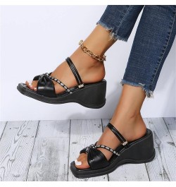 Womens Slide Sandals Fashion Spring and Summer Women Sandals Thick Bottom Rhinestone Bow Wedge Heel Open Toe Black 7 $14.06 S...