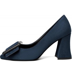 Womens Chunky Heels Pointed Toe High Block Heels Pumps Slip-on Big Buckle Closed Toe 3.5 Inch Dress Shoes Suede Navy $39.74 P...