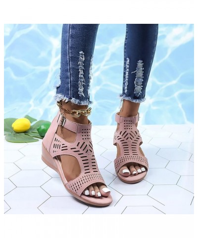 Platform Sandal Gold Wedges Sandals For Women Platform Shoes 70S Sandals Black Heeled Sandals For Women Beach Pink-d $12.14 S...