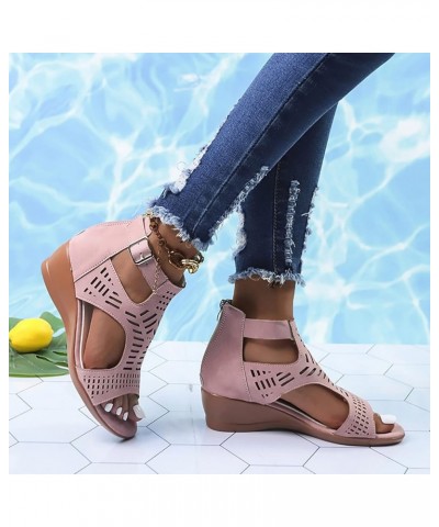 Platform Sandal Gold Wedges Sandals For Women Platform Shoes 70S Sandals Black Heeled Sandals For Women Beach Pink-d $12.14 S...