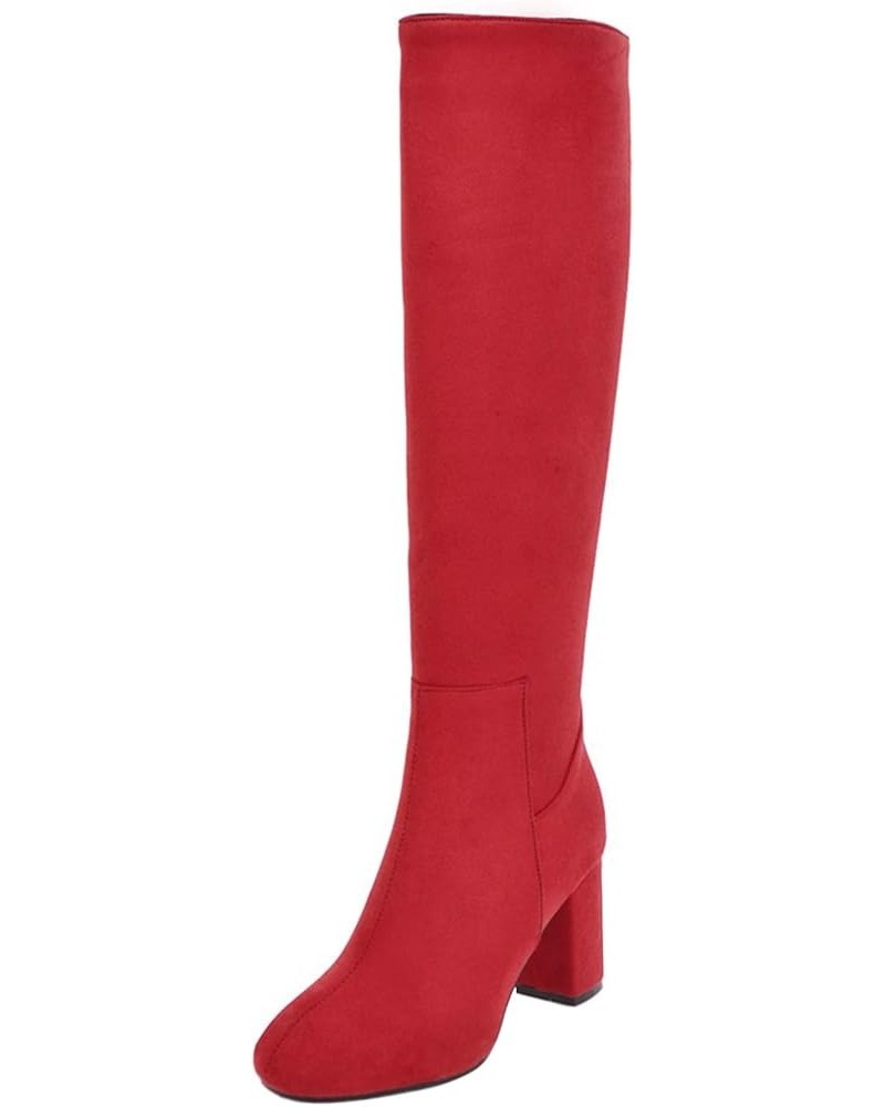 Fashion Equestrian Womens Winter Block High Heel Riding Boots Red 3 $30.74 Boots