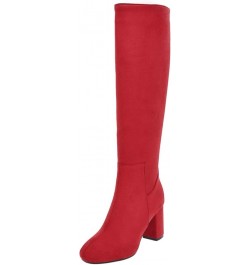 Fashion Equestrian Womens Winter Block High Heel Riding Boots Red 3 $30.74 Boots