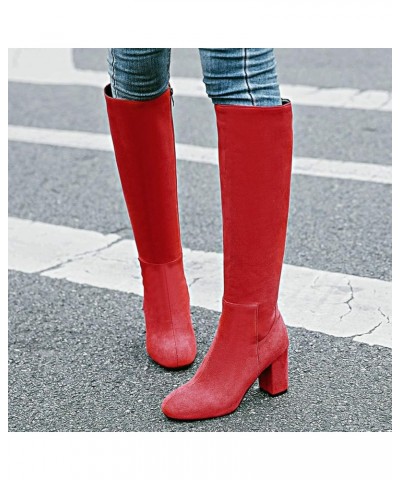 Fashion Equestrian Womens Winter Block High Heel Riding Boots Red 3 $30.74 Boots