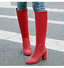 Fashion Equestrian Womens Winter Block High Heel Riding Boots Red 3 $30.74 Boots