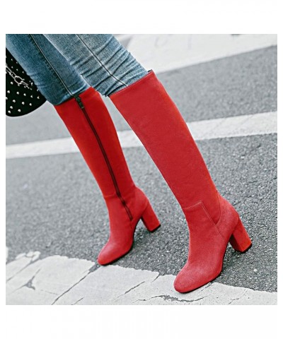 Fashion Equestrian Womens Winter Block High Heel Riding Boots Red 3 $30.74 Boots