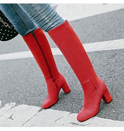 Fashion Equestrian Womens Winter Block High Heel Riding Boots Red 3 $30.74 Boots