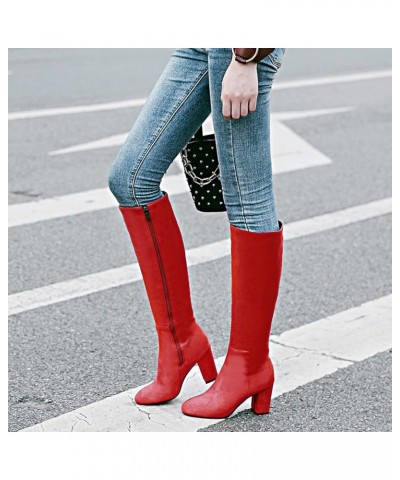 Fashion Equestrian Womens Winter Block High Heel Riding Boots Red 3 $30.74 Boots