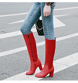 Fashion Equestrian Womens Winter Block High Heel Riding Boots Red 3 $30.74 Boots