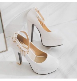 Women's 4 Inch Platform High Chunky Block Heels Pumps Round Toe Ankle Strap Office Work Dress Shoes White $32.89 Pumps