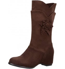 Women Mid-calf Wedge Boots Brown $31.35 Boots