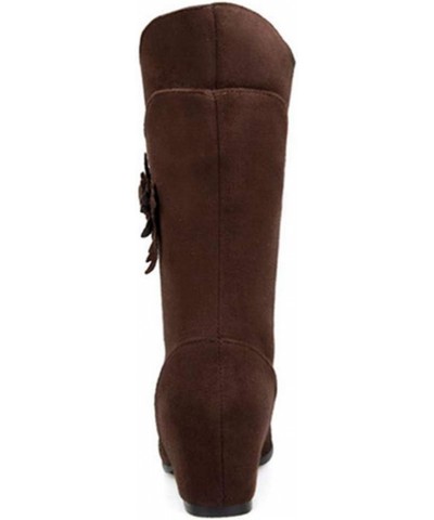 Women Mid-calf Wedge Boots Brown $31.35 Boots