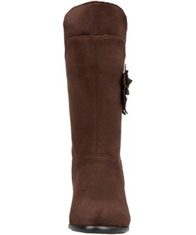 Women Mid-calf Wedge Boots Brown $31.35 Boots