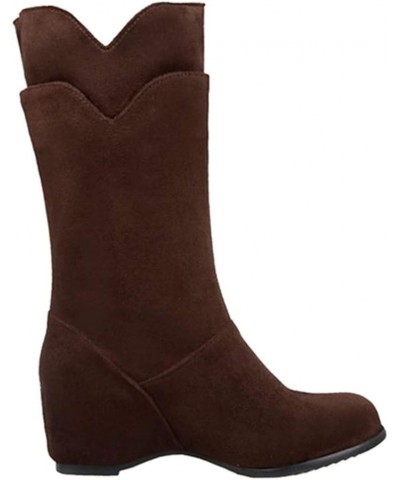 Women Mid-calf Wedge Boots Brown $31.35 Boots