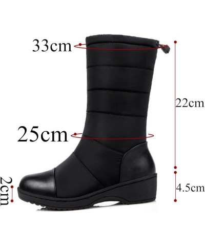 Women Winter Mid Calf Boots Warm Fur-Lined Waterproof Snow Boot Tall Fashion Boot Flat Shoes Blue $37.37 Outdoor Shoes