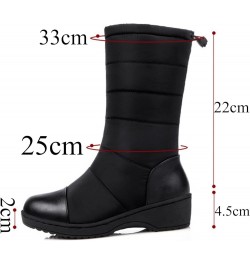 Women Winter Mid Calf Boots Warm Fur-Lined Waterproof Snow Boot Tall Fashion Boot Flat Shoes Blue $37.37 Outdoor Shoes