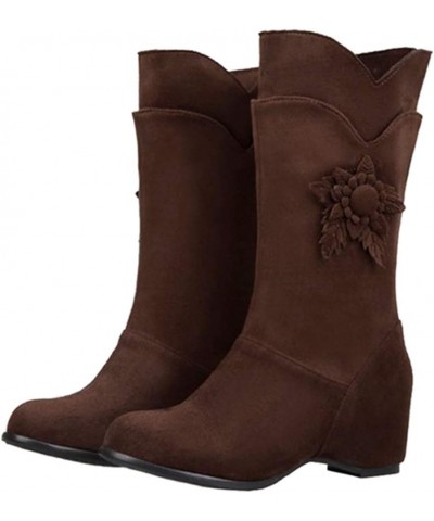 Women Mid-calf Wedge Boots Brown $31.35 Boots