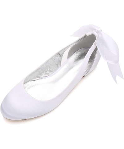 Women Satin Round Toe Bridal Flats Ribbon Tie Ankle Strap Ballet Flats Wedding Bride Shoes White $44.87 Flats