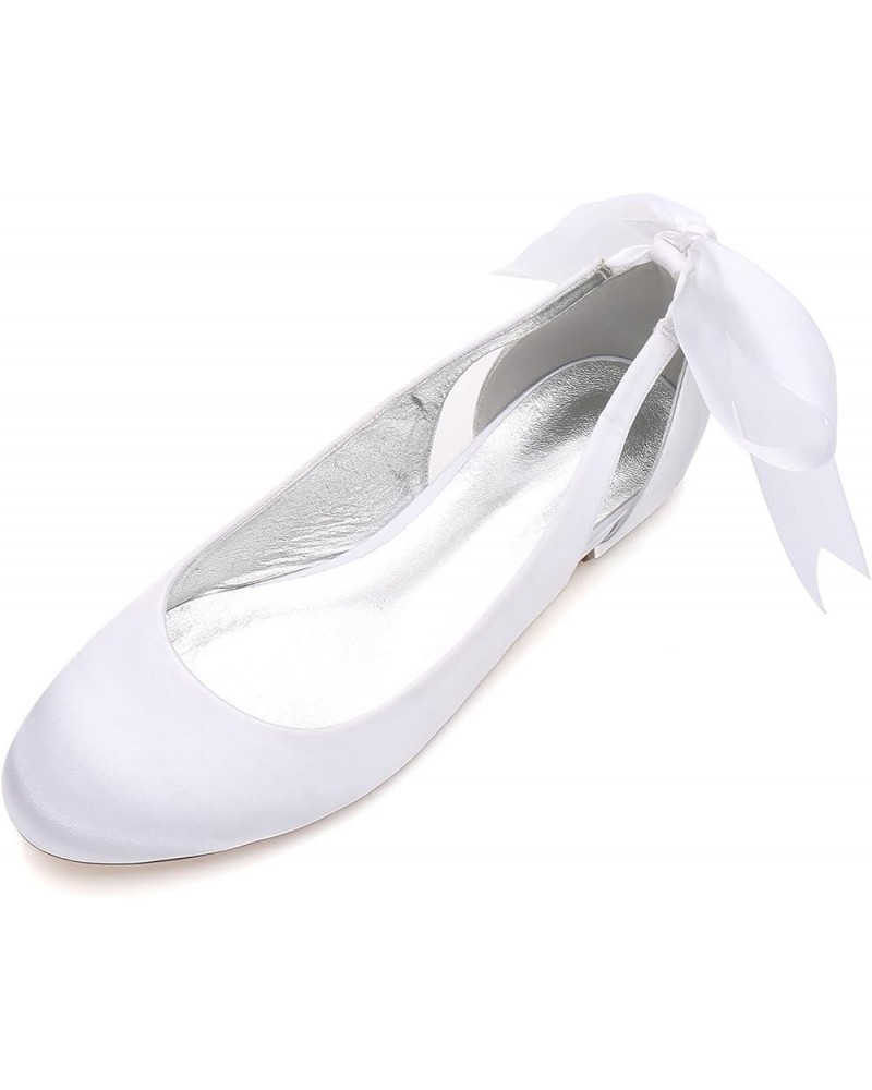 Women Satin Round Toe Bridal Flats Ribbon Tie Ankle Strap Ballet Flats Wedding Bride Shoes White $44.87 Flats