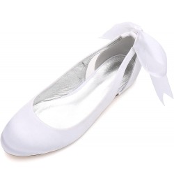 Women Satin Round Toe Bridal Flats Ribbon Tie Ankle Strap Ballet Flats Wedding Bride Shoes White $44.87 Flats