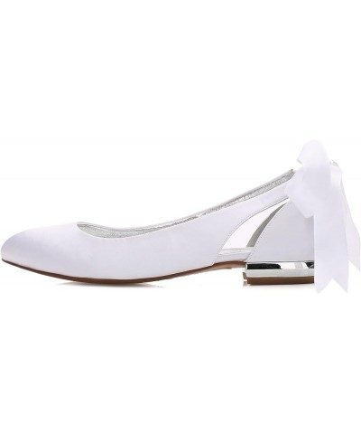 Women Satin Round Toe Bridal Flats Ribbon Tie Ankle Strap Ballet Flats Wedding Bride Shoes White $44.87 Flats