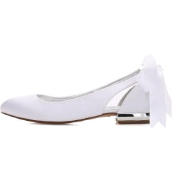 Women Satin Round Toe Bridal Flats Ribbon Tie Ankle Strap Ballet Flats Wedding Bride Shoes White $44.87 Flats