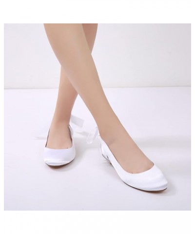 Women Satin Round Toe Bridal Flats Ribbon Tie Ankle Strap Ballet Flats Wedding Bride Shoes White $44.87 Flats