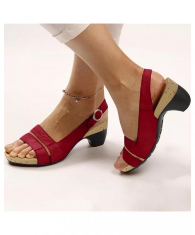 Womens Designer Sandals Size 8 Women Sandals for Women Elegant Comfortable Open Toe Low Chunky Heel Sandals (Red, 8) 7 Red $1...