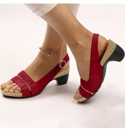 Womens Designer Sandals Size 8 Women Sandals for Women Elegant Comfortable Open Toe Low Chunky Heel Sandals (Red, 8) 7 Red $1...