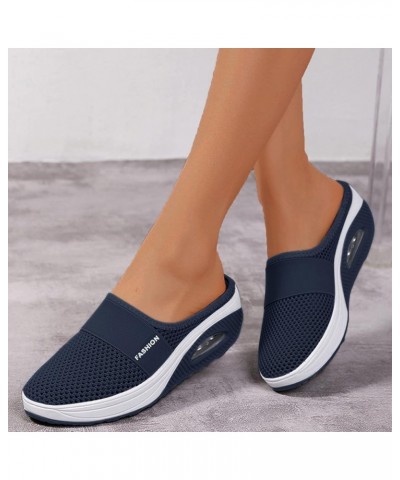 Women's Canvas Low Top Sneaker Lace-up Classic Casual Shoes Women's Wedge Sneakers Womens White Shoes Dark Blue $10.79 Fashio...