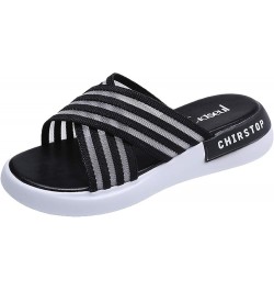 Women's Breathable Open Toe Shoes Casual Outdoor Sexy Women Beach Flip Flops Color Block Striped Flat Sandals (Black, 7.5) 8....