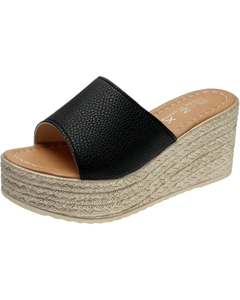 Wedge Flip Flop Sandals For Women Cloud Slides For Women Sandals Slides For Womens Sandals Orthopedic Sandals J-black $10.74 ...