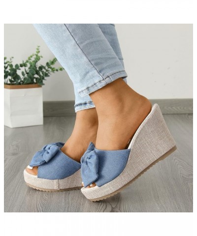 Women Sandals Fashionable Denim Flower Decoration Summer New Pattern Wedge Comfortable Non Slip Women's Hiking Sandals (Black...