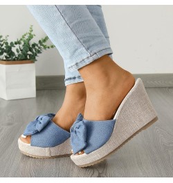 Women Sandals Fashionable Denim Flower Decoration Summer New Pattern Wedge Comfortable Non Slip Women's Hiking Sandals (Black...