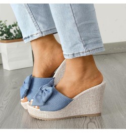 Women Sandals Fashionable Denim Flower Decoration Summer New Pattern Wedge Comfortable Non Slip Women's Hiking Sandals (Black...