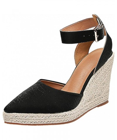 Women's Pu Upper Espadrille Wedge Heels Pointed Toe Slip on Thick Bottom Sandals Buckle Slingback Dressy Heeled Black 7 $32.8...