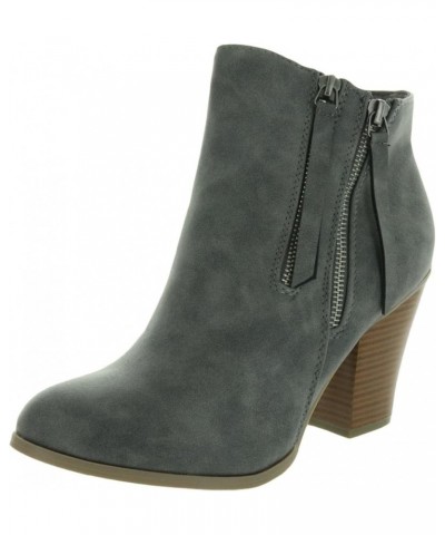 Brinley Co. Womens Faux Leather Stacked Wood Heel Double Zipper Booties Grey $22.00 Boots