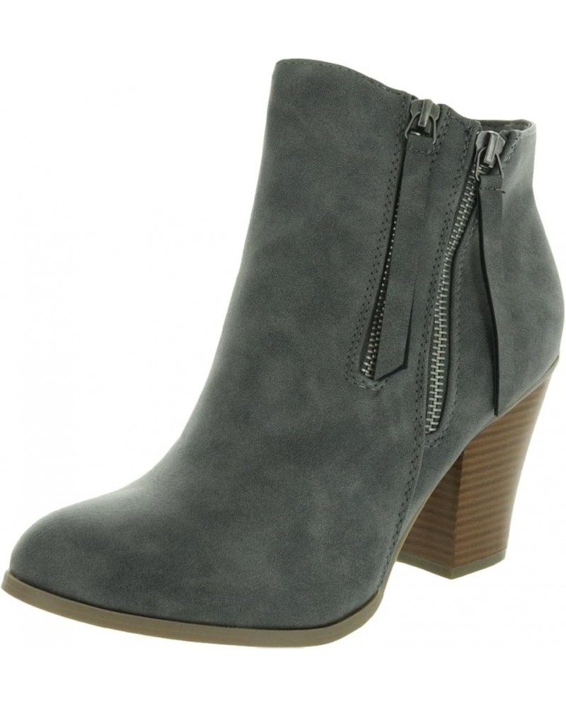 Brinley Co. Womens Faux Leather Stacked Wood Heel Double Zipper Booties Grey $22.00 Boots